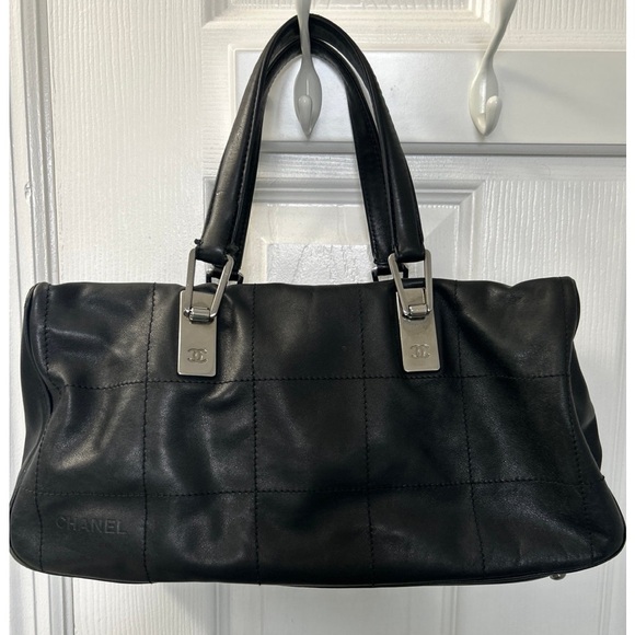 Chanel Square Leather Stitch Boston Bag Bag & COA - Picture 1 of 10